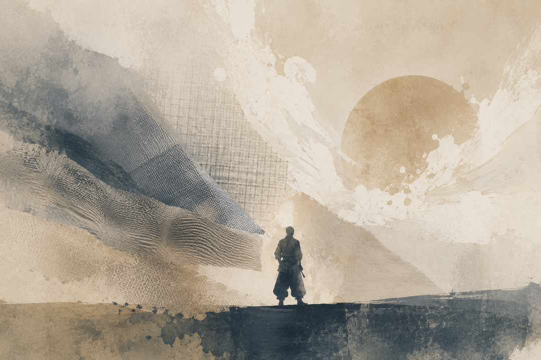 Abstract painting of fabric textures and a construction worker silhouette, evoking breathable materials for hot job sites such as ripstop, twill, cotton, and blended workwear fabrics.