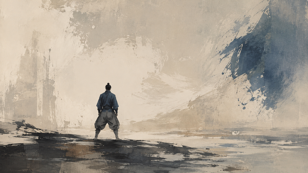 Abstract painting of a worker wearing traditional Japanese nikka pants with a loose, ballooned silhouette, evoking the fit and origins of Japanese workwear.