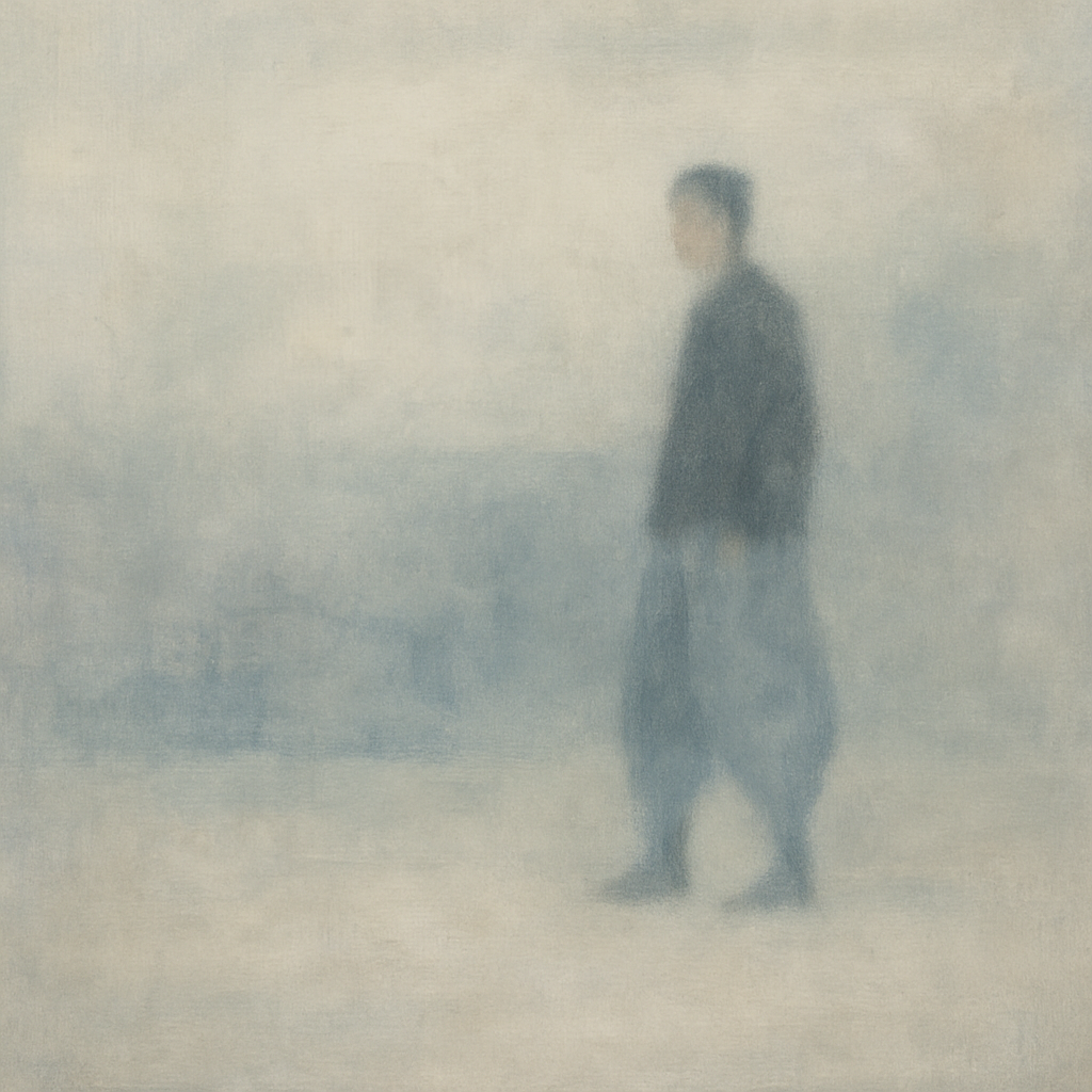 A figure wearing Japanese workwear stands quietly in a mist-filled space, conveying restraint, functionality, and the understated appeal that defines why Toraichi continues to resonate across generations.