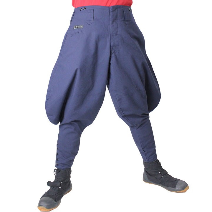 Japanese Workwear Navy Tobi Pants with 6-button leg closure