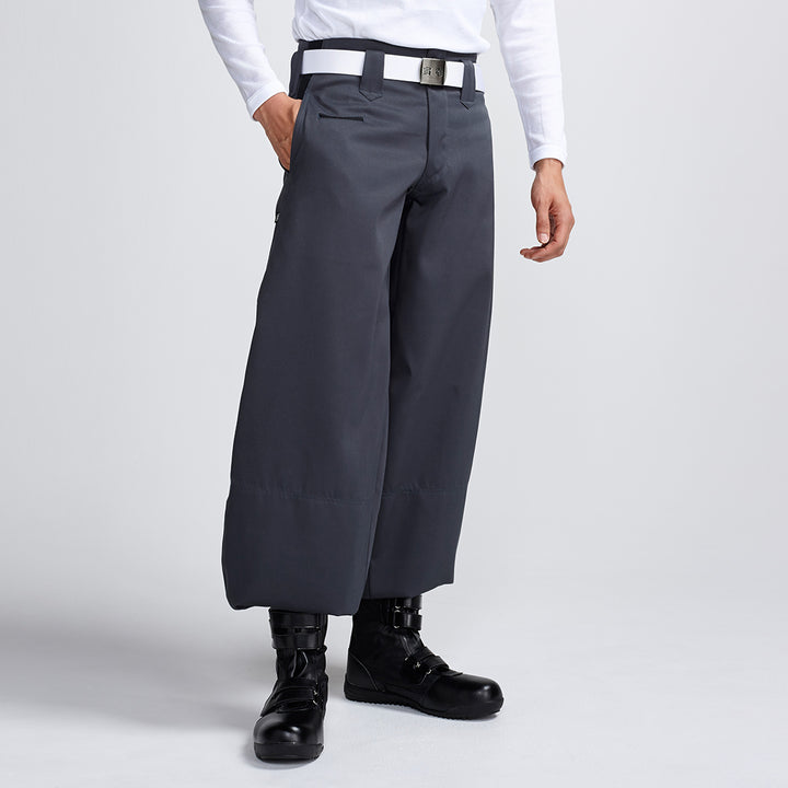Toraichi tobi pants in ink grey, styled with a white belt and black work boots