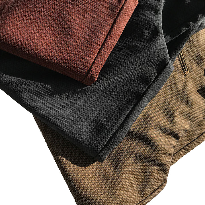Worker-style Japanese tobi trousers in brown, side view