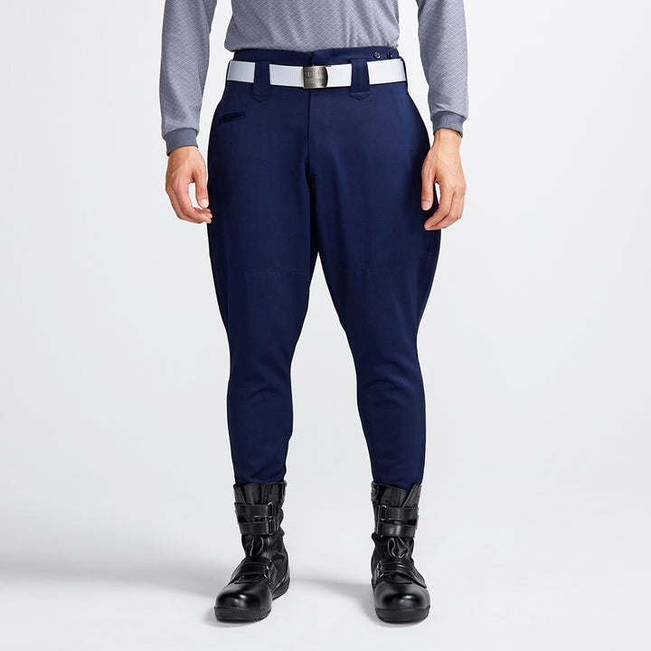 Toraichi navy tobi pants front view, slim horse riding style