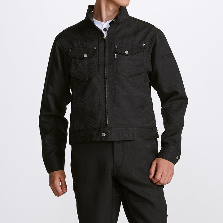 Front view of the Toraichi 7460-554 Riders Jacket in black cubic dobby fabric