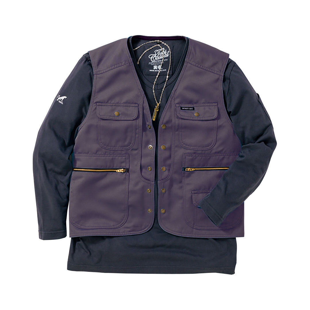 Front view of Toraichi 1309-611 Infinity Max vest in dark purple layered over black shirt