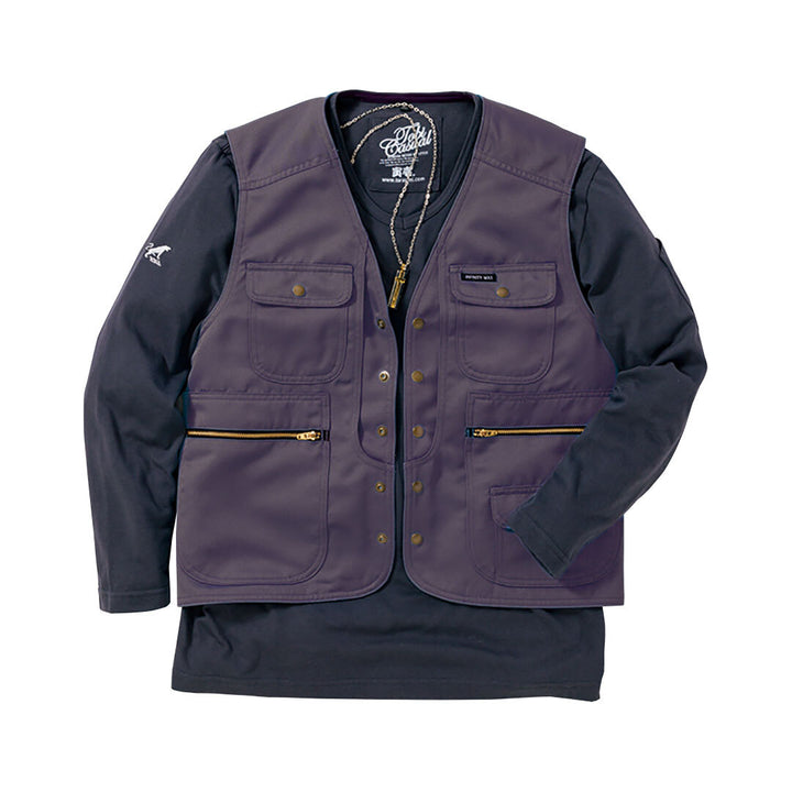 Front view of Toraichi 1309-611 Infinity Max vest in dark purple layered over black shirt
