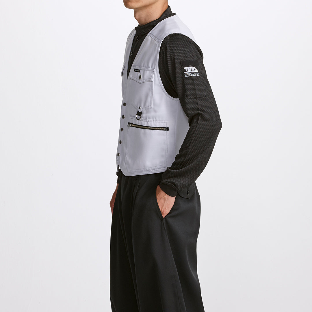 Toraichi Spencer Vest side view with black long sleeve undershirt