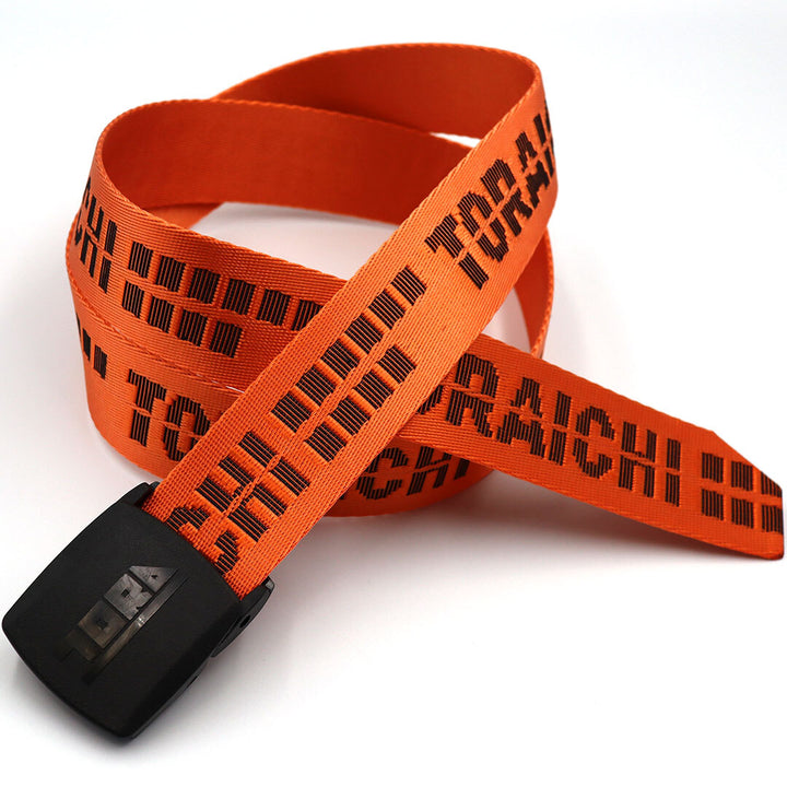 Toraichi GI logo belt in orange with black lettering and black buckle