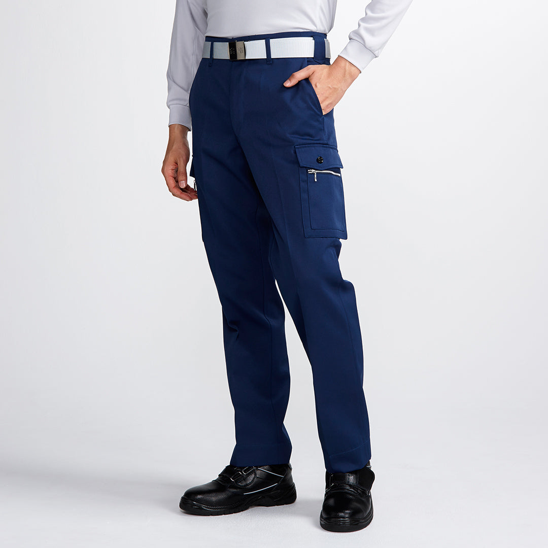 Front view of 2530-201 power pants in dark navy showing straight-leg fit and cargo pocket design