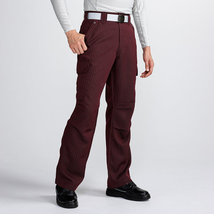 Front view of Toraichi tobi pants in deep rouge red color