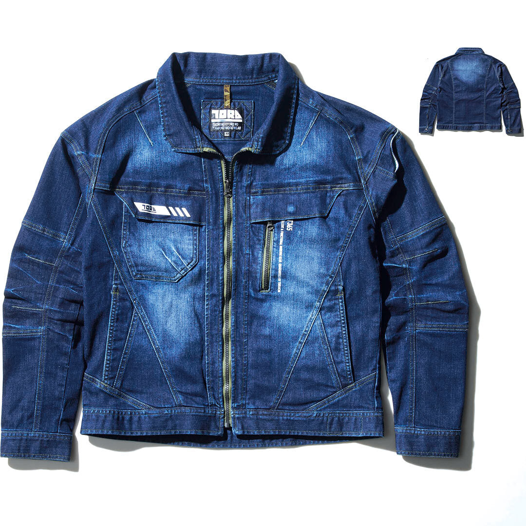 Toraichi 8830-124 denim work jacket front view in deep indigo tone