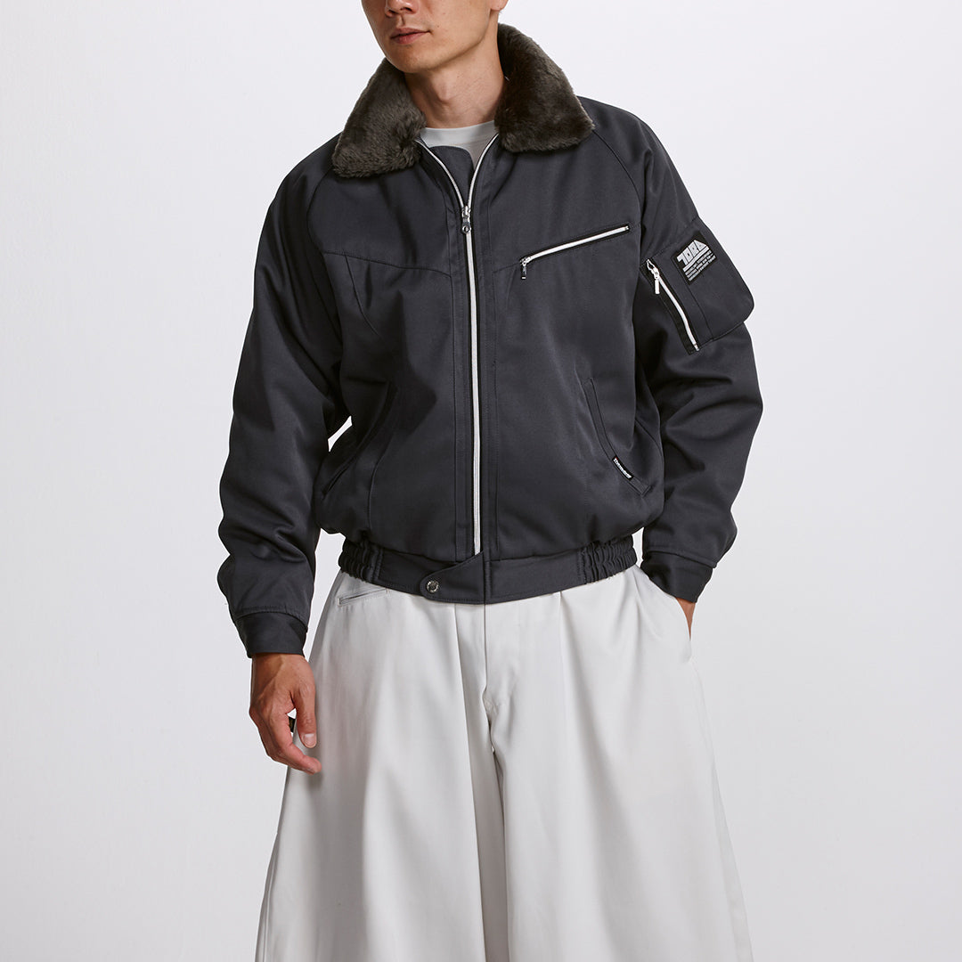 Front view of model wearing Toraichi 2530-129 New Pilot Jumper in dark navy