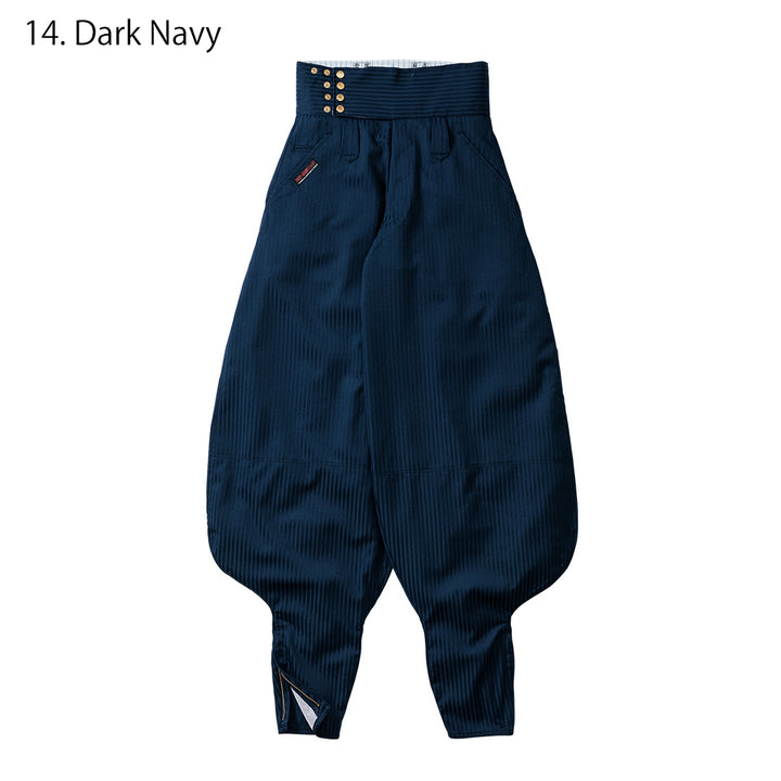 Front view of Japanese tobi pants with extra length