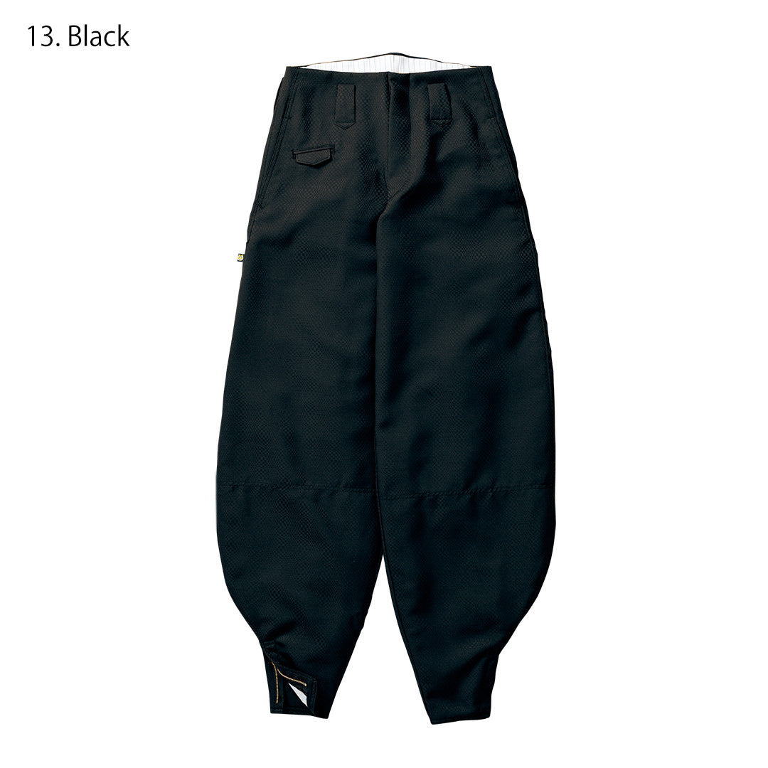 Navy slim super-long hachibu pants paired with black footwear
