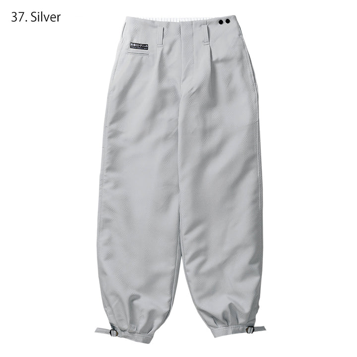 Side profile of Long Nikka trousers with relaxed tobi pants fit