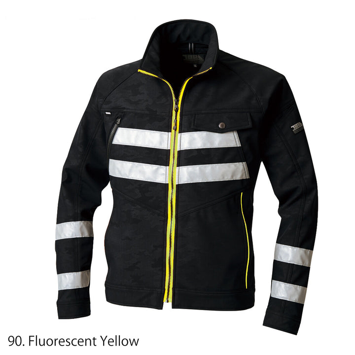 Japanese workwear 9520-750 black blouson jacket with fluorescent yellow reflective bands