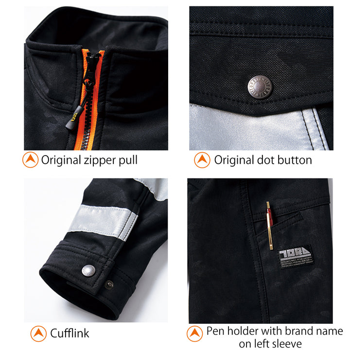 Side profile view of model wearing 9520-750 Toraichi reflective work jacket and pants