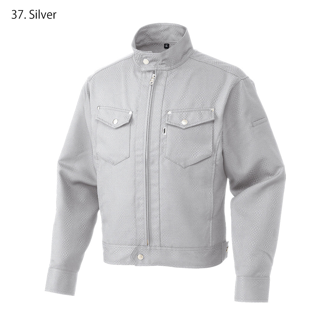 Collar close-up showing the clean neckline with button closure