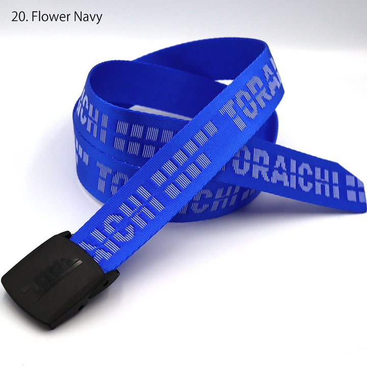 Toraichi GI logo belt in blue with black lettering and black buckle