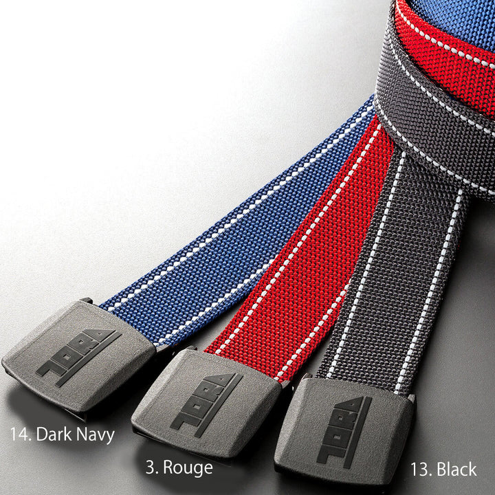 Textured weave pattern of Toraichi navy belt showing durability