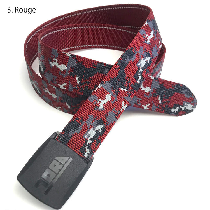 Front view of Toraichi camouflage belt in rouge red color