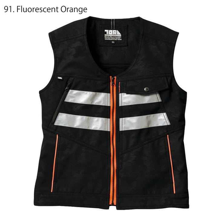 Toraichi 9520-753 fluorescent vest showing stretch fabric flexibility