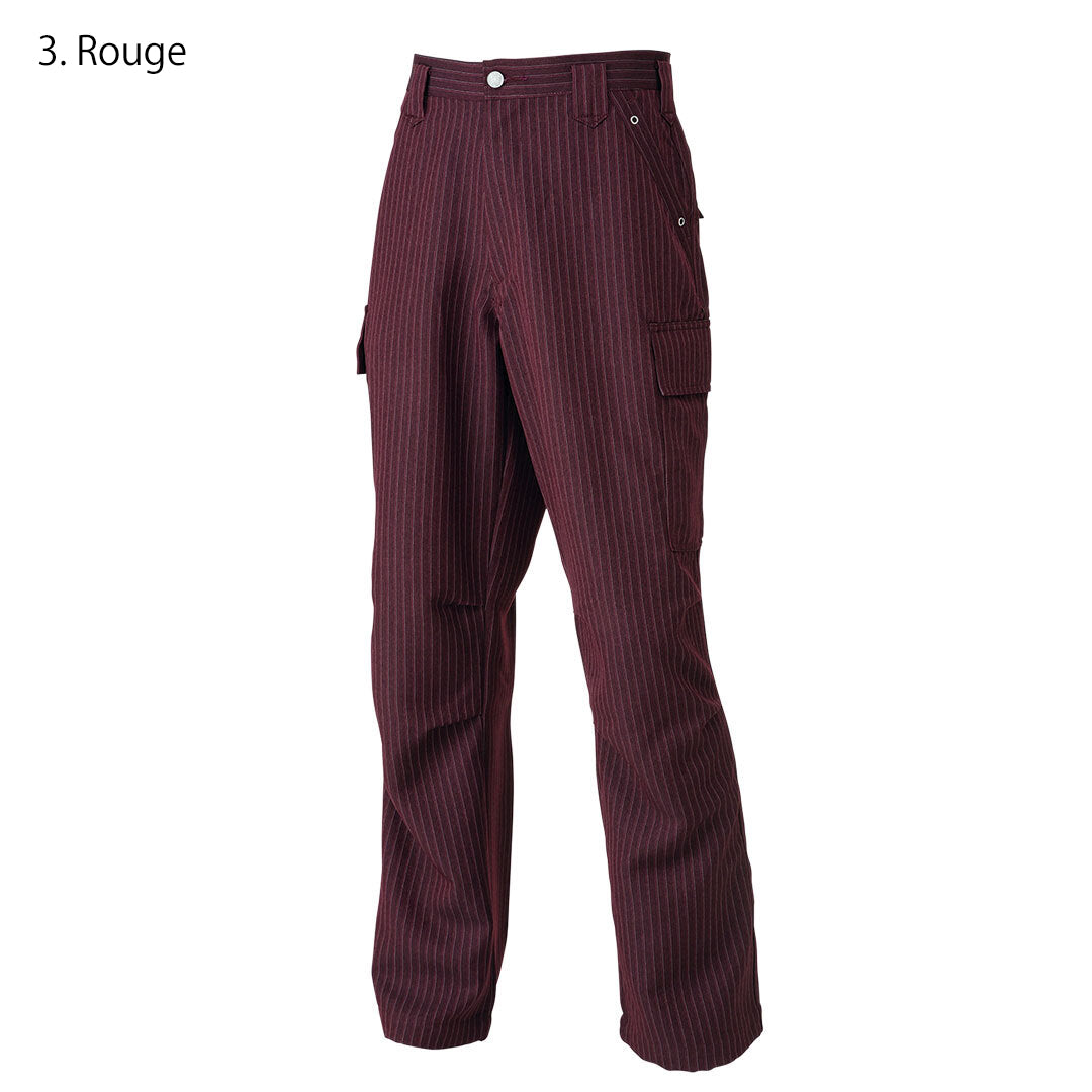 Model wearing Toraichi rouge red tobi pants with white belt