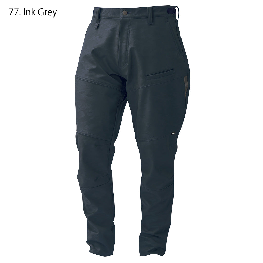 The Toraichi Japanese workwear Type-2 cargo pants in ink grey showing a tapered silhouette with articulated knees and water-repellent finish.