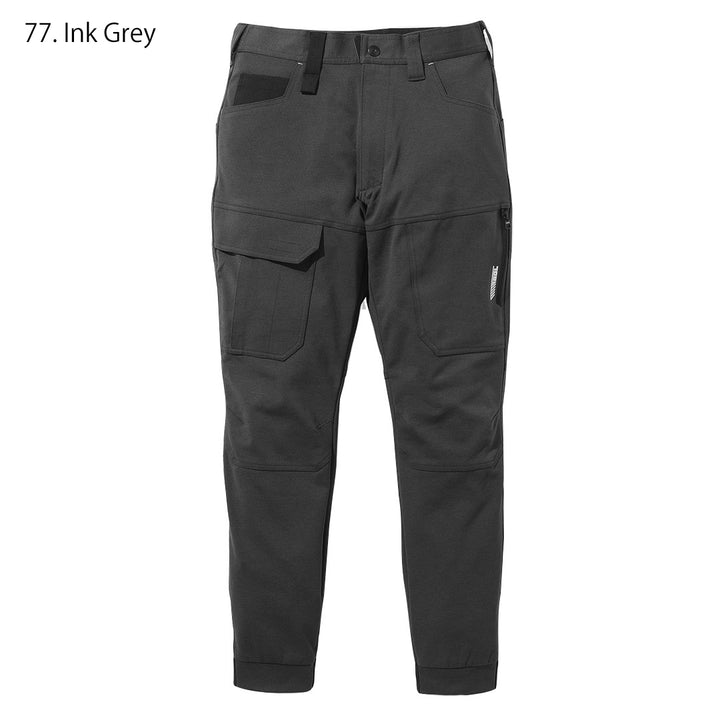 The Toraichi Japanese workwear cargo jogger pants in ink grey showing a modern tapered fit with reinforced seams and functional pocket design.