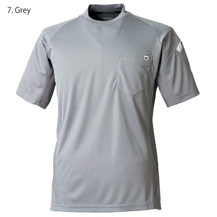 Side profile of Toraichi 5949-618 mesh crew neck shirt in black