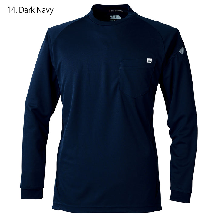 Front view of Toraichi 5949-617 long sleeve crew neck shirt in dark navy