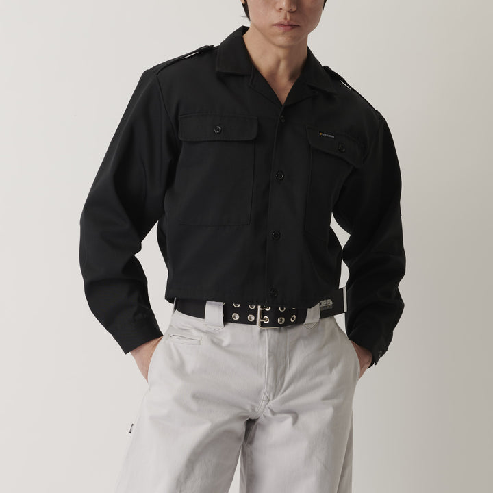 Front view of black short open Toraichi shirt