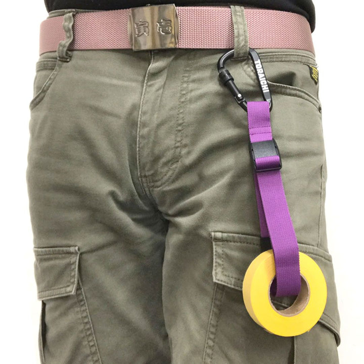 Toraichi purple nylon tape holder clipped to a khaki workwear belt