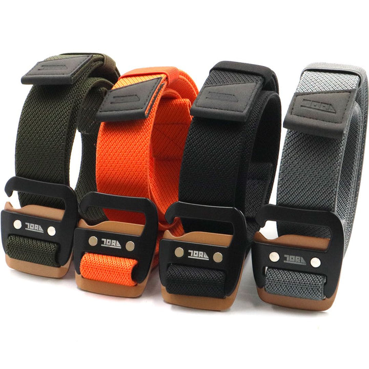 Toraichi stretch belt lineup in olive, orange, black, and grey