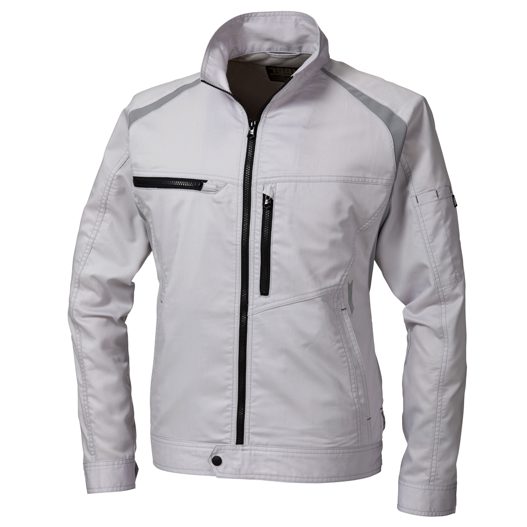 Toraichi 2130-124 Long Sleeve Blouson Jacket front view in silver gray, showing clean tobi jacket styling and ergonomic seams