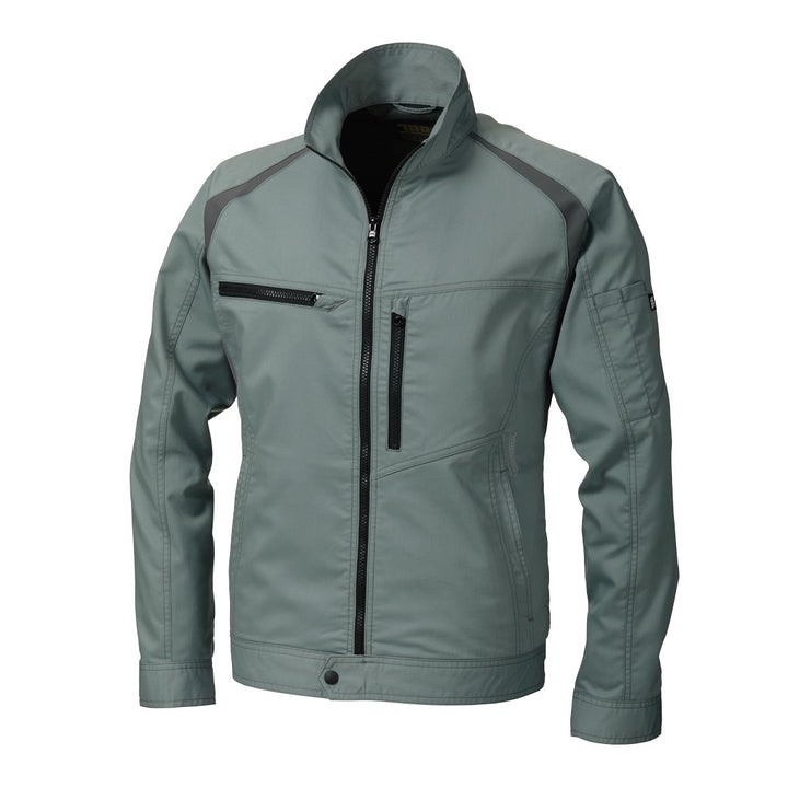 front view of the Toraichi 2131-124 tobi jacket in earth green, a lightweight Japanese workwear blouson