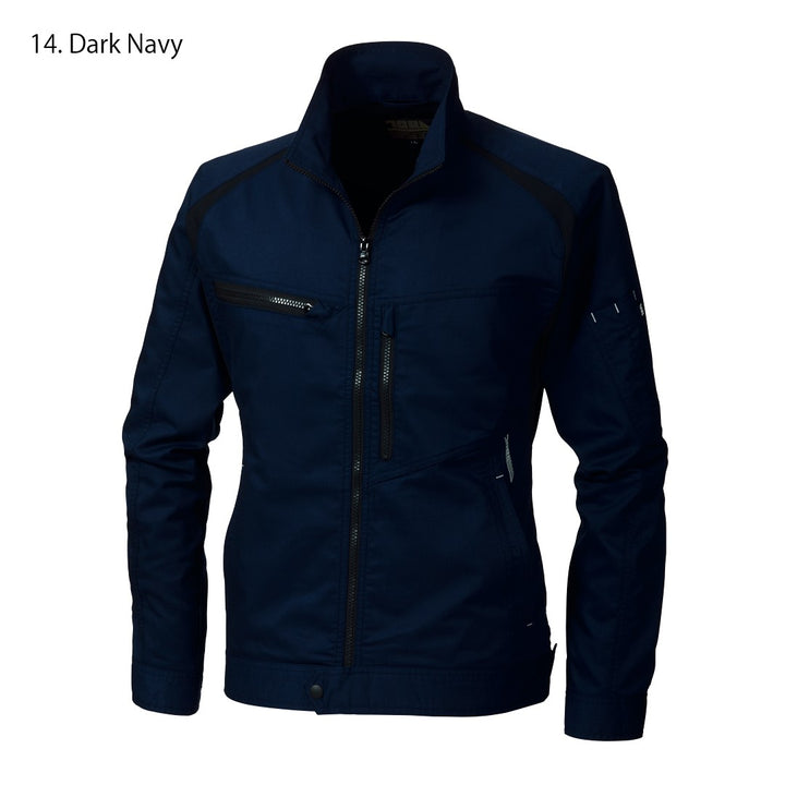 back view of the Japanese workwear tobi jacket highlighting the durable seams and streamlined design