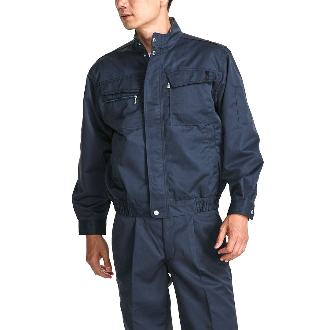 Toraichi 2150-124 Long Sleeve Blouson Jacket in navy, front view of Japanese workwear jacket