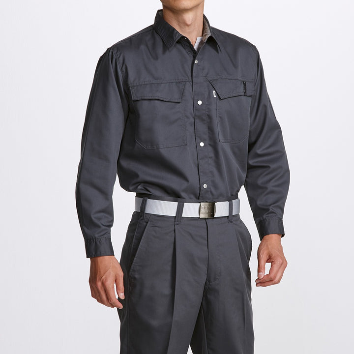 Front view of Toraichi 2151-125 long sleeve work shirt in deep grey