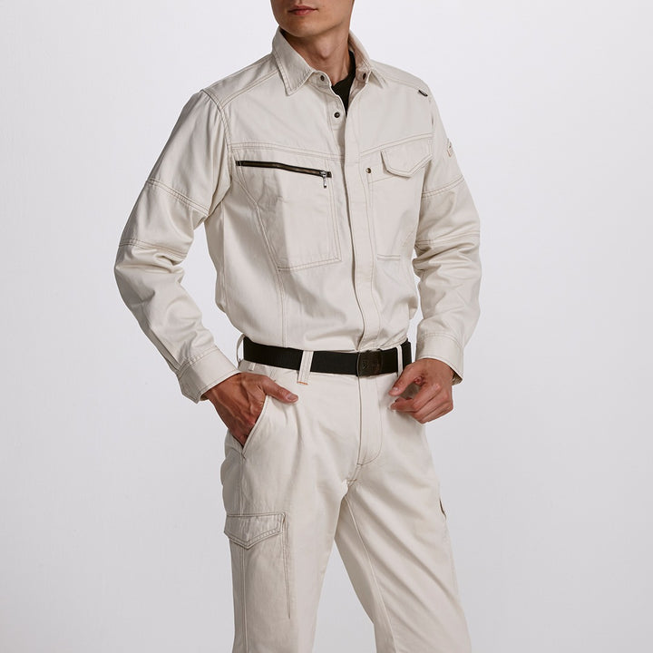 Front view of Toraichi 2180-125 long sleeve work shirt in off-white