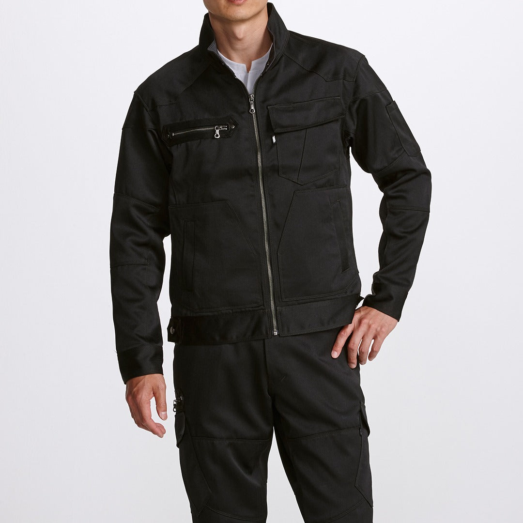 Front view of model wearing Toraichi 3920-124 Long Sleeve Blouson Jacket in black