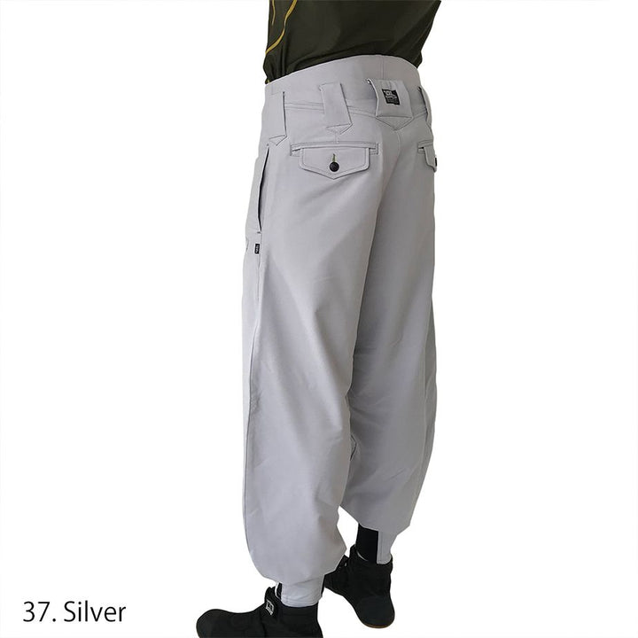 Toraichi silver tobi pants with wide legs and tapered cuff
