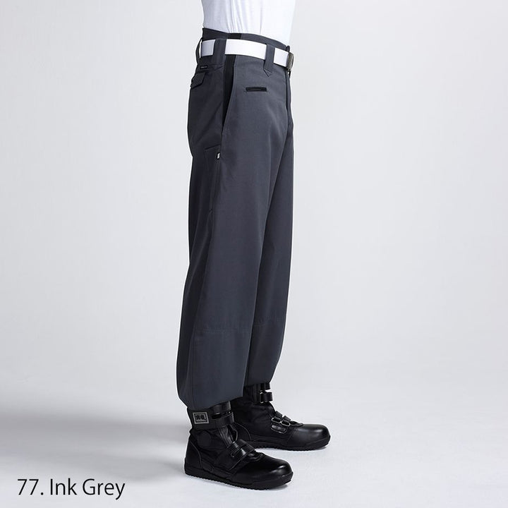 Detailed view of Toraichi tobi pants belt loops and back seam tailoring