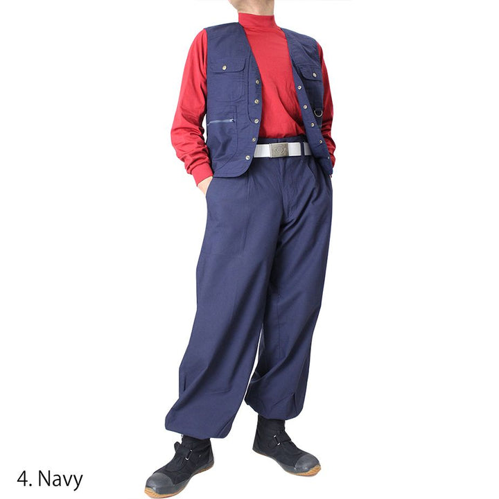 Wide leg Toraichi tobi pants in navy with high-quality stitching