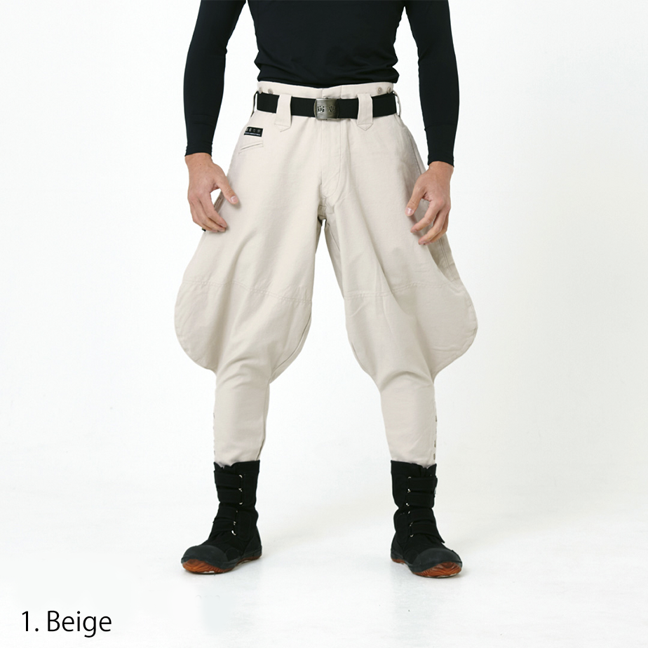 Beige shichibu tobi pants 4441-401 with tapered calf design