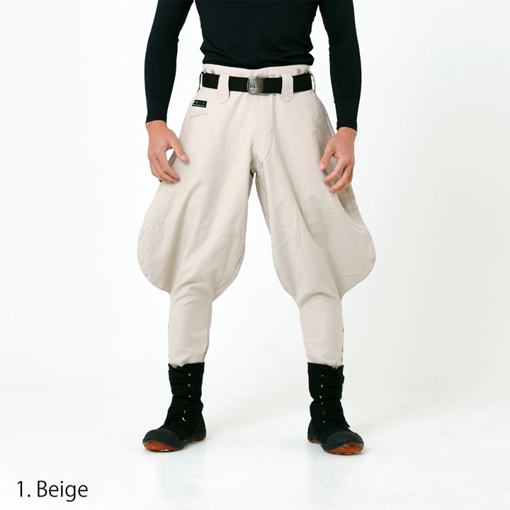 Beige shichibu tobi pants 4441-401 with tapered calf design