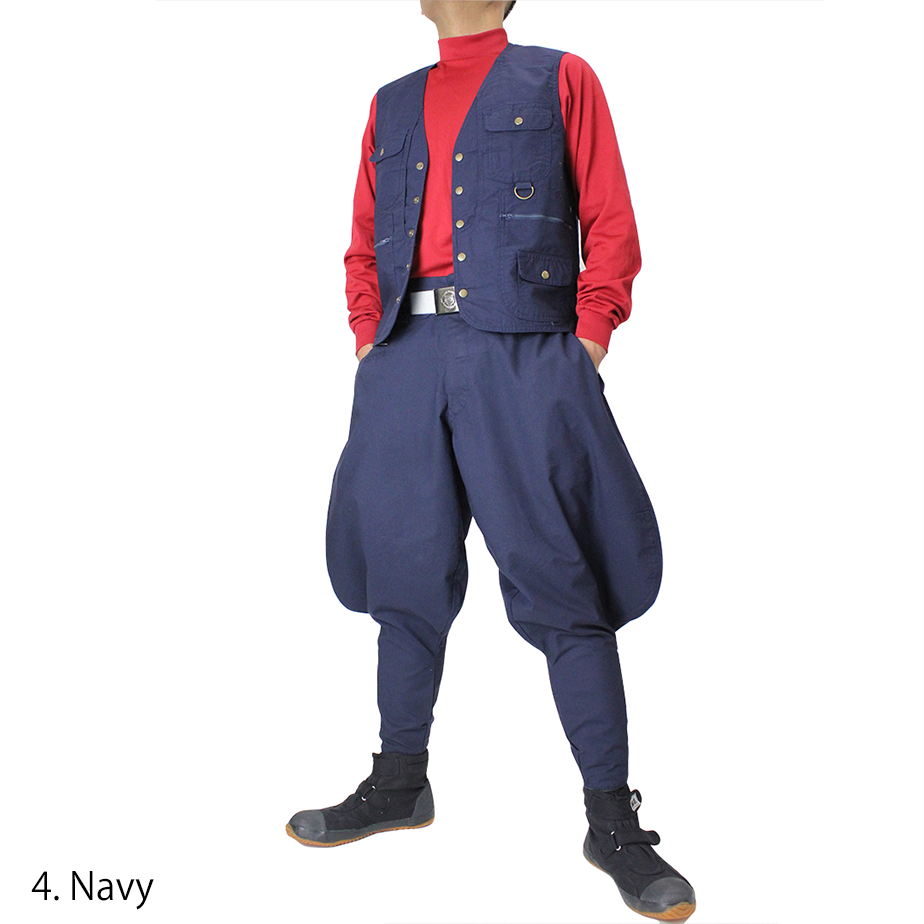 Back view of Navy Tobi Pants with high waist and tapered cuffs