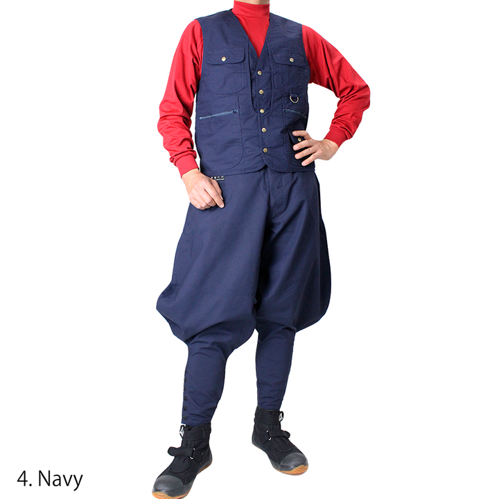 Traditional Japanese work pants in Navy with buttoned ankle design