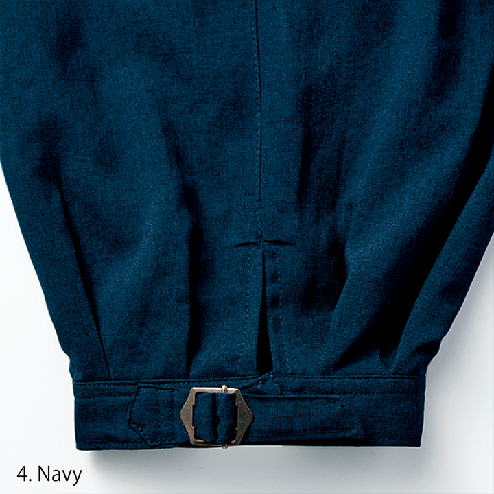 Side profile of lightweight polyester nikka trousers