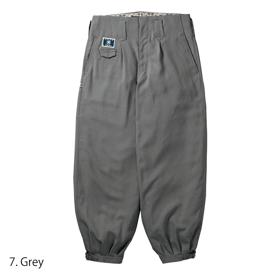 Grey Toraichi nikka pants highlighting durable fabric texture